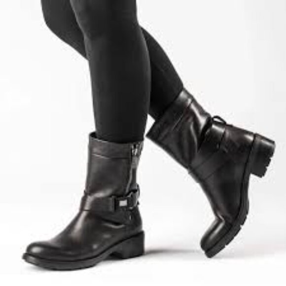 Aquatalia Sami Rustico Black Leather Weatherproof Harness Moto Boots - Picture 1 of 10